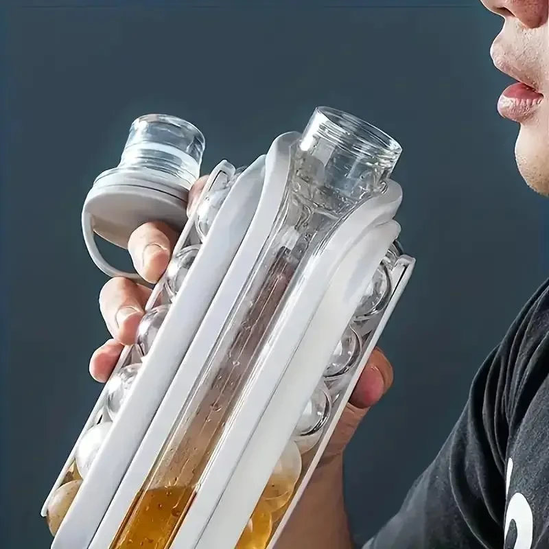 Máquina de hielo portátil 2 en 1 y bandeja para cubitos: no eléctrica y sin pilas