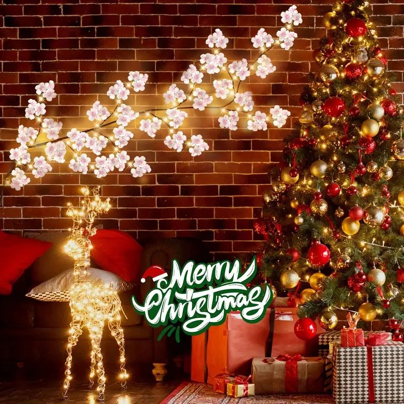 Guirnalda iluminada de flores de cerezo - 100 luces, 1,8 m/5,9 pies