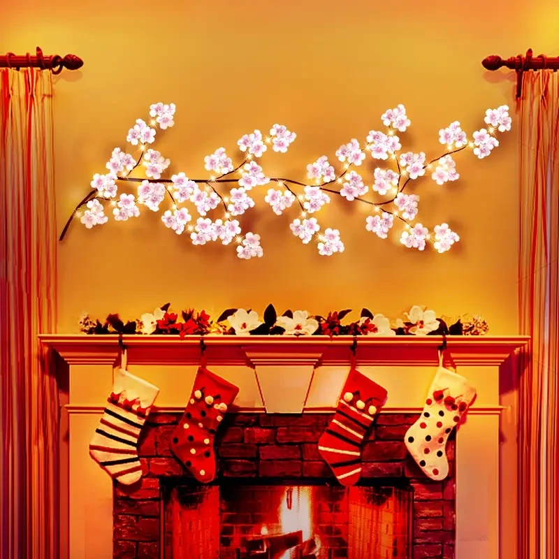 Guirnalda iluminada de flores de cerezo - 100 luces, 1,8 m/5,9 pies