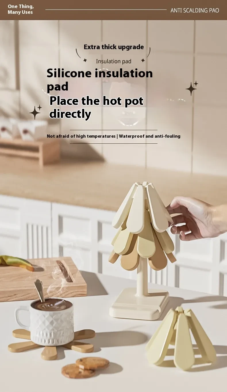 Juego de 4 tapetes de silicona para aislamiento de platos con forma de árbol, posavasos para teteras, ollas calientes, manteles individuales de Halloween, regalo de mesa, utensilios de cocina