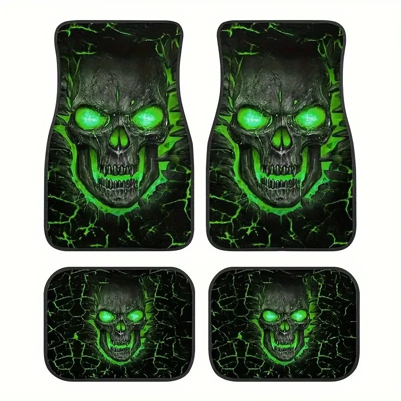 Juego de alfombrillas para coche con diseño de calavera: antideslizantes y absorbentes, 4 unidades