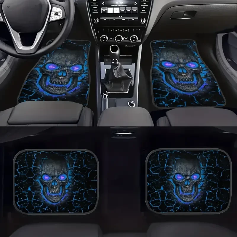 Juego de alfombrillas para coche con diseño de calavera: antideslizantes y absorbentes, 4 unidades