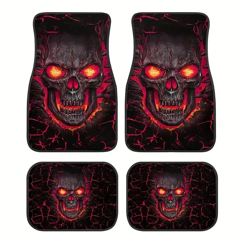 Juego de alfombrillas para coche con diseño de calavera: antideslizantes y absorbentes, 4 unidades