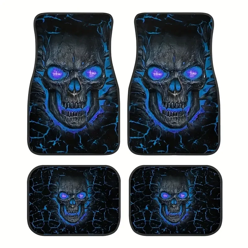 Juego de alfombrillas para coche con diseño de calavera: antideslizantes y absorbentes, 4 unidades