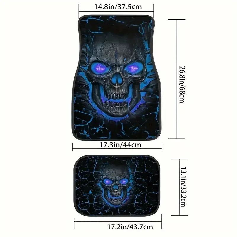 Juego de alfombrillas para coche con diseño de calavera: antideslizantes y absorbentes, 4 unidades