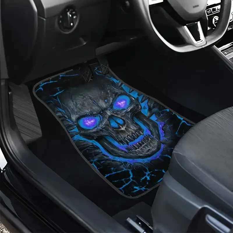 Juego de alfombrillas para coche con diseño de calavera: antideslizantes y absorbentes, 4 unidades