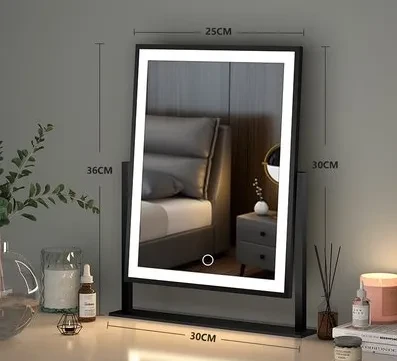Espejo de maquillaje vertical pequeño para dormitorio con lámpara