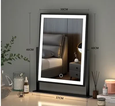 Espejo de maquillaje vertical pequeño para dormitorio con lámpara