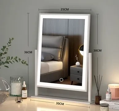Espejo de maquillaje vertical pequeño para dormitorio con lámpara