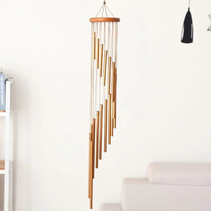 Adornos de carillón de viento giratorio de madera maciza de 18 tubos para decoración del hogar
