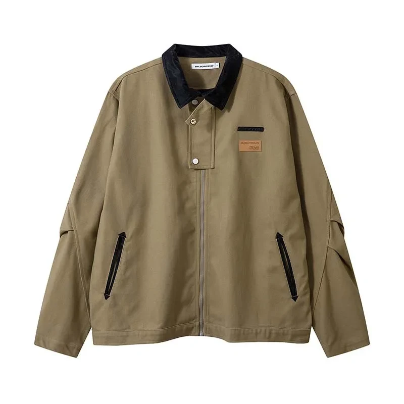 Chaqueta estilo polo con letras arrugadas estilo vintage para hombre. Abrigo holgado.