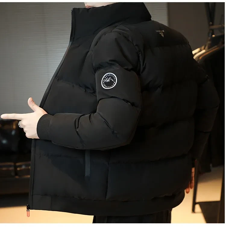 Chaqueta acolchada de algodón de invierno para hombre, cálida, resistente al viento, con cremallera y cuello alto
