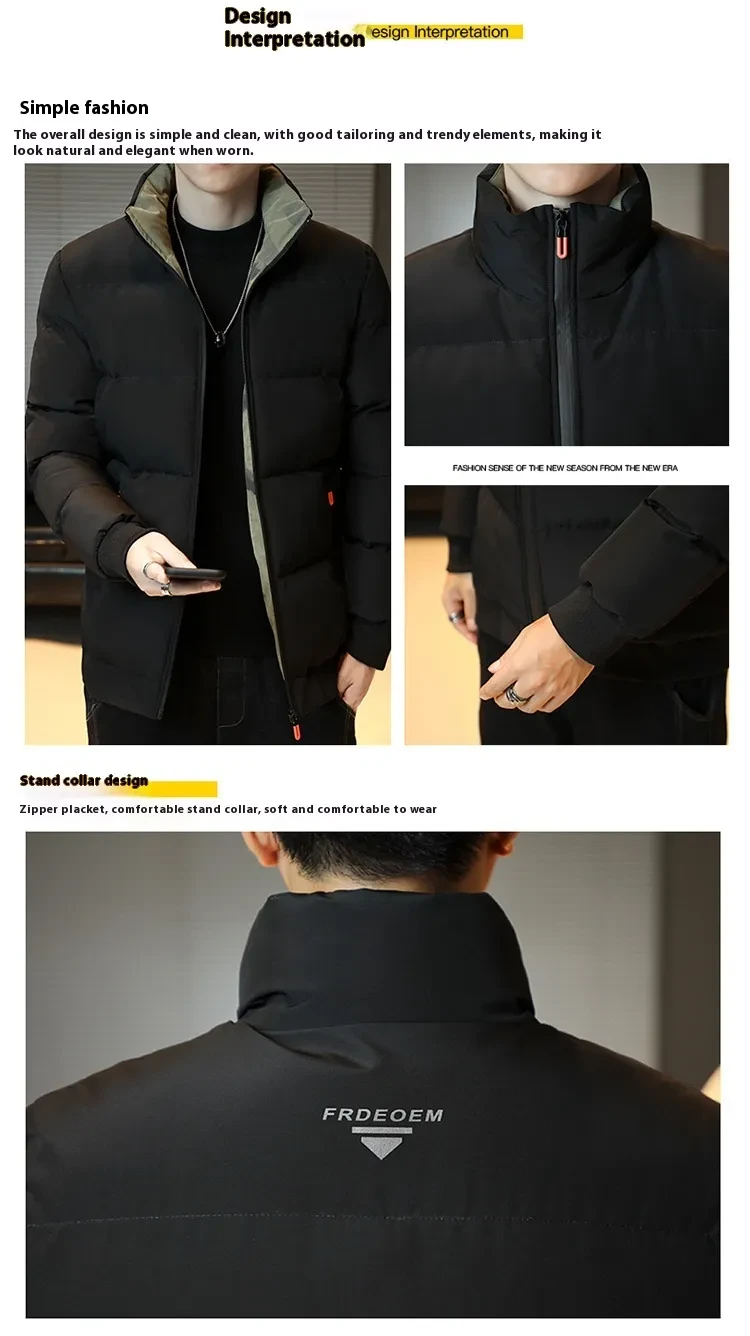 Chaqueta acolchada de algodón de invierno para hombre, cálida, resistente al viento, con cremallera y cuello alto