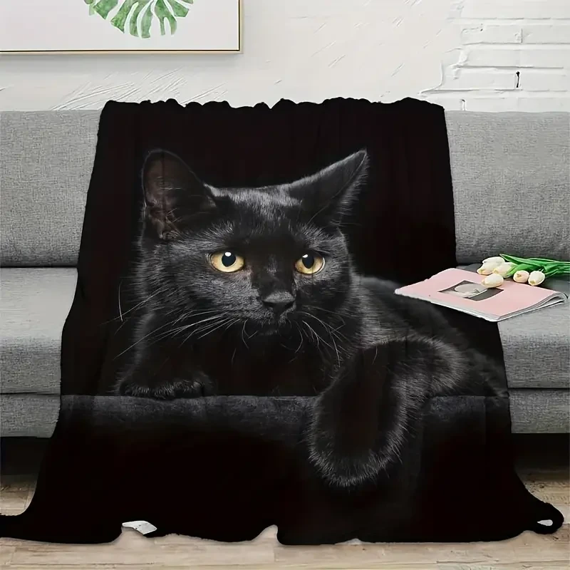 1 manta acogedora de franela con diseño de gato negro