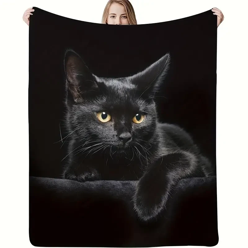 1 manta acogedora de franela con diseño de gato negro