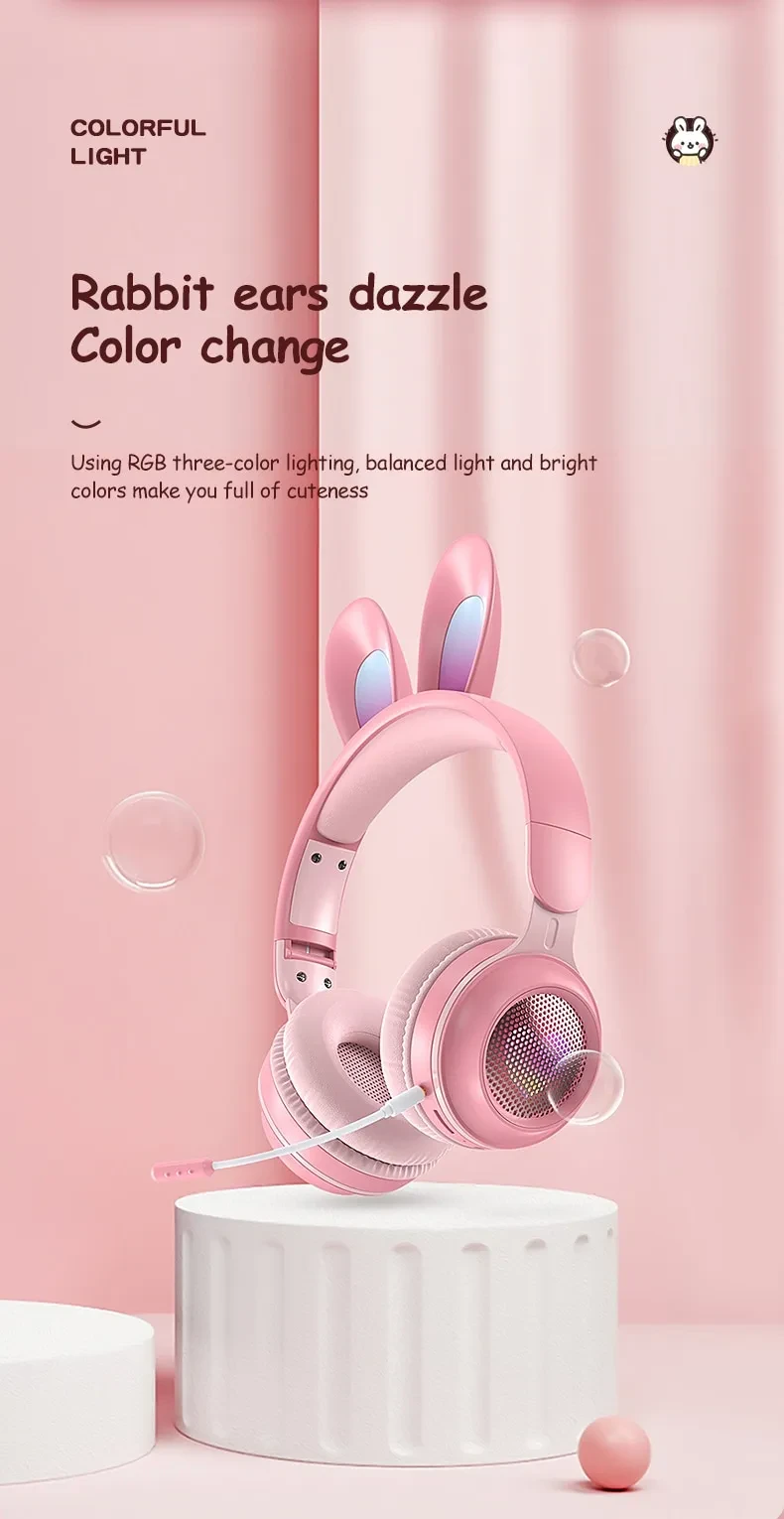 Auriculares inalámbricos con orejas de conejo y luminosos