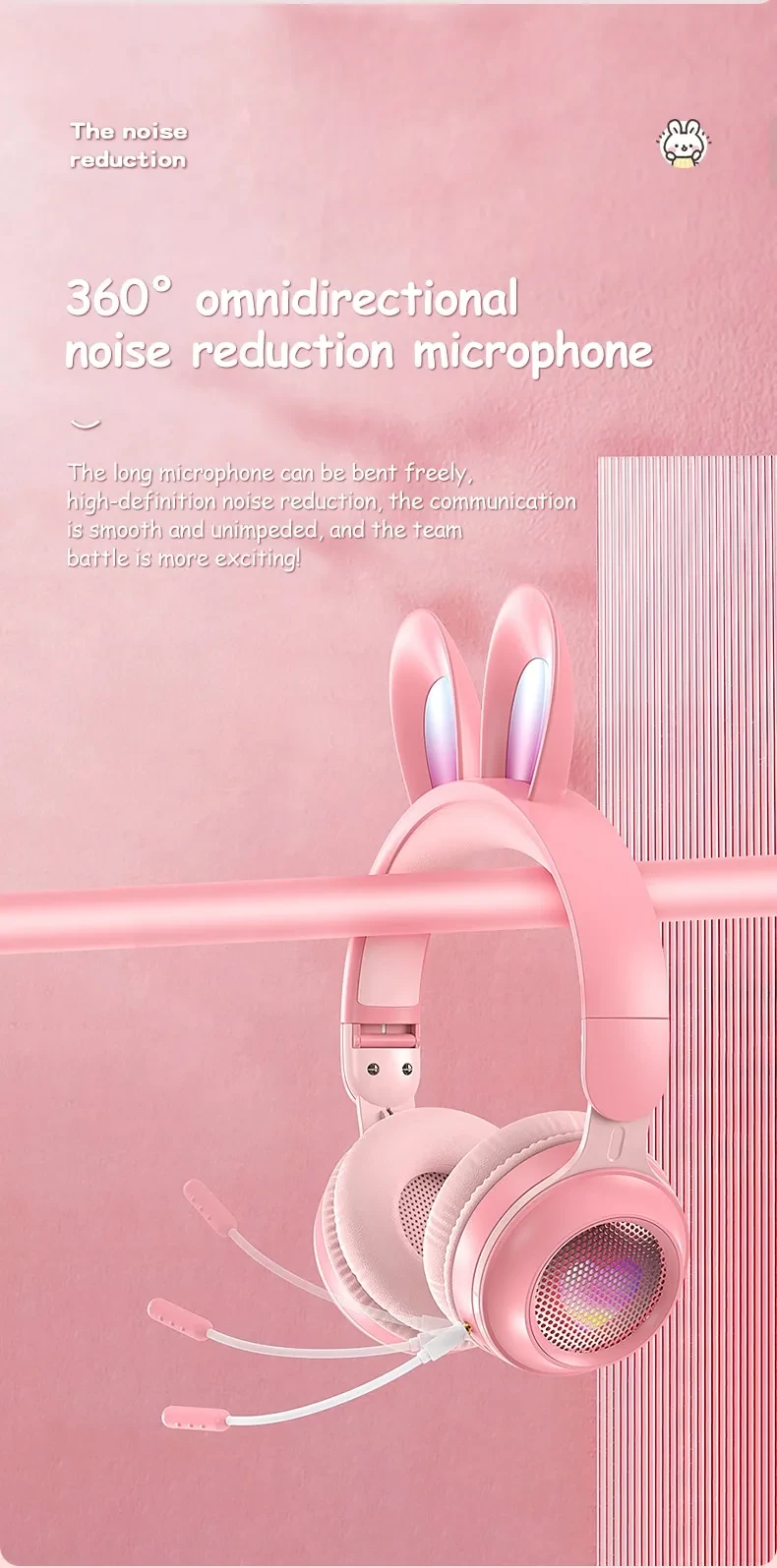 Auriculares inalámbricos con orejas de conejo y luminosos