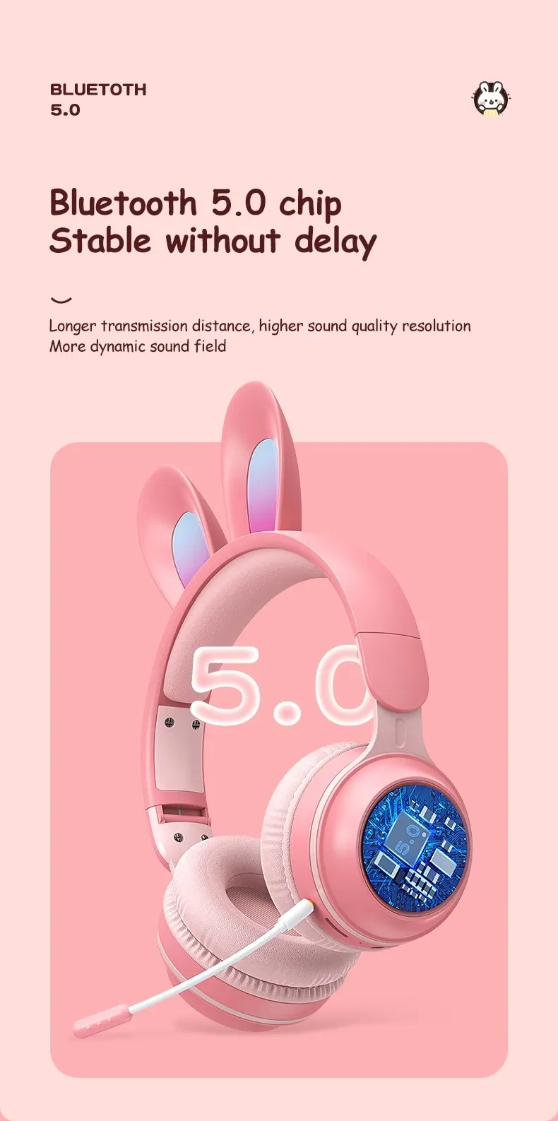 Auriculares inalámbricos con orejas de conejo y luminosos