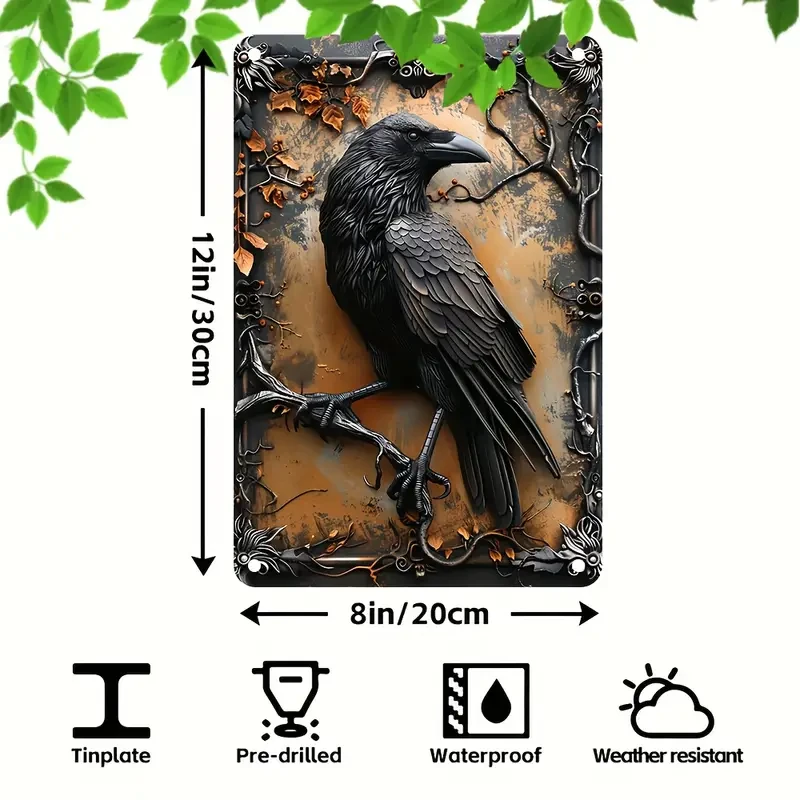 Letrero de metal con diseño de cuervo