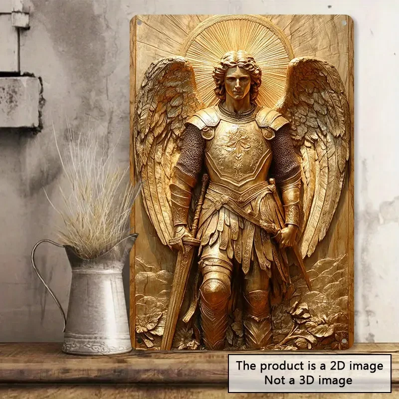 Arte de pared de aluminio del Arcángel Miguel Dorado