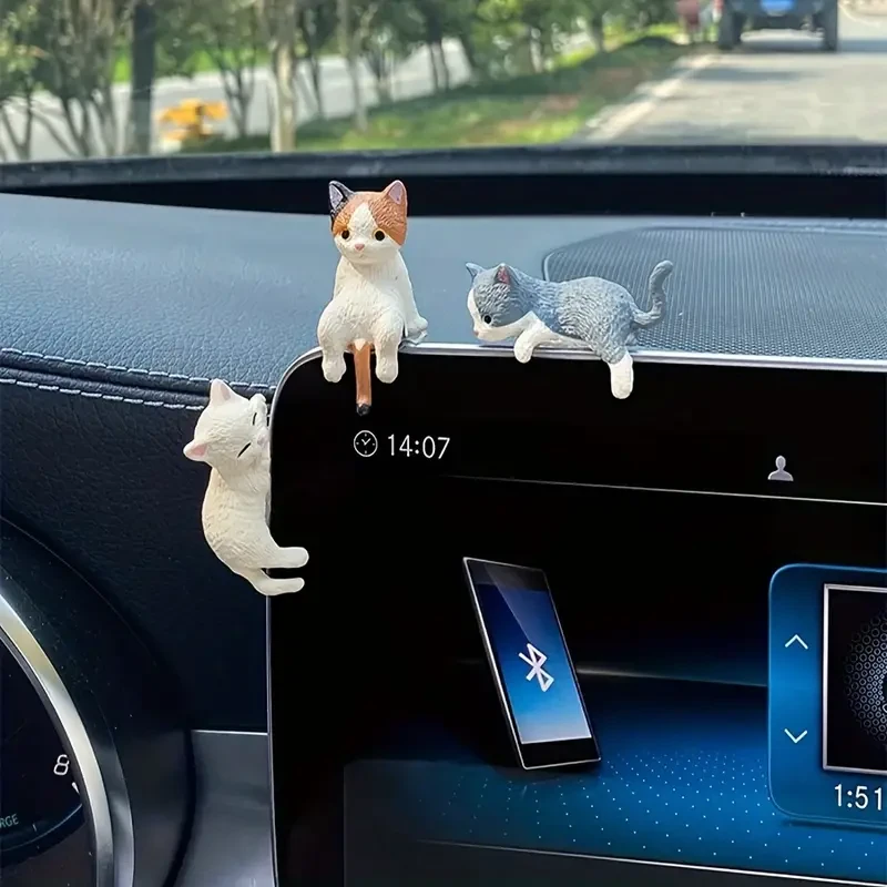 Juego de 4 adorables adornos para salpicadero de coche con forma de gato de dibujos animados