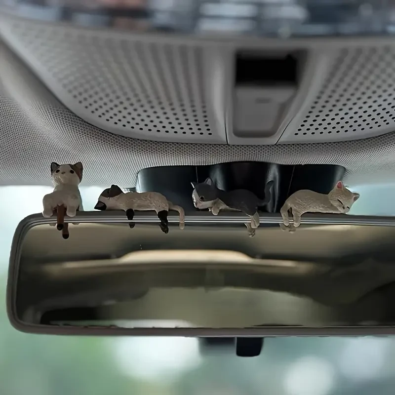Juego de 4 adorables adornos para salpicadero de coche con forma de gato de dibujos animados