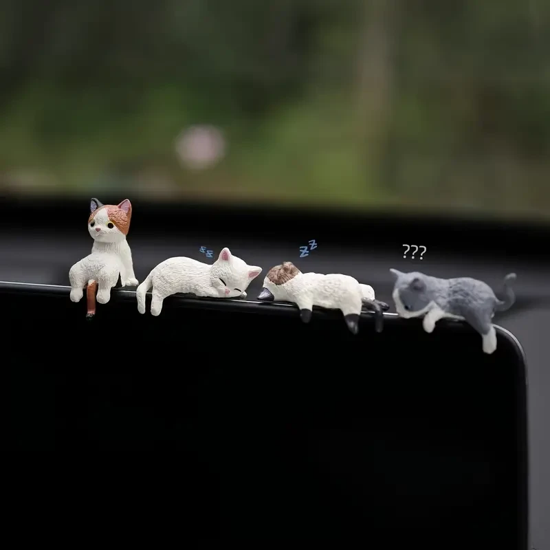 Juego de 4 adorables adornos para salpicadero de coche con forma de gato de dibujos animados