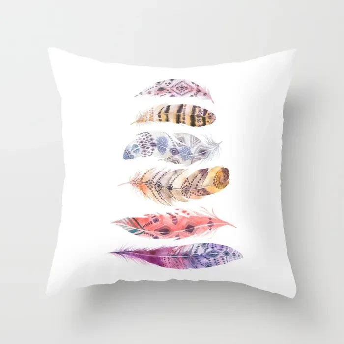 Funda de almohada de piel de melocotón con plumas de pavo real