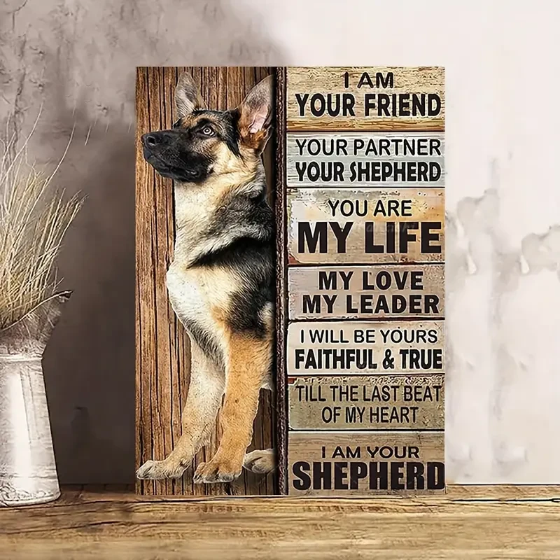1 pieza de obra de arte de perro pastor alemán enmarcada en madera a gran escala