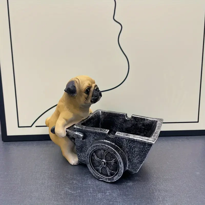 Cenicero creativo de resina con forma de perro carlino