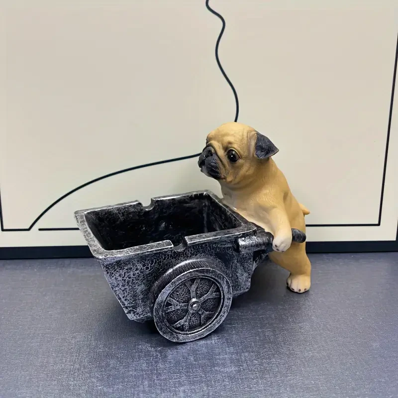 Cenicero creativo de resina con forma de perro carlino
