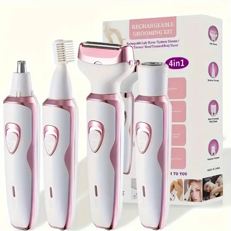 Kit de afeitadora eléctrica de precisión 4 en 1 para mujer: recortadora de vello facial, de axilas, de piernas y de bikini. Cuidado suave de cejas y vello nasal. Regalo ideal para ella y para celebrar el Día de la Madre.