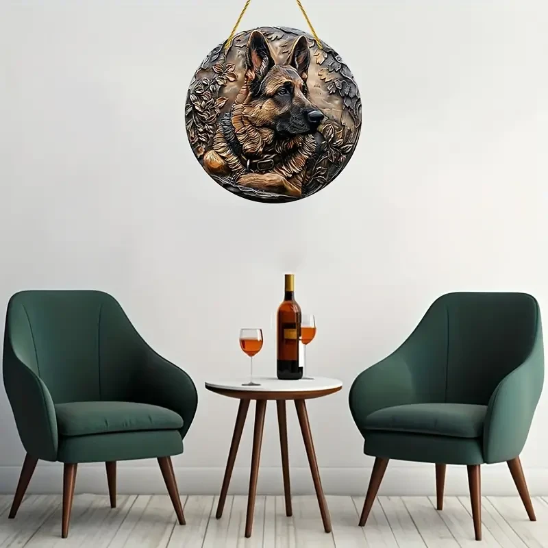 Letrero decorativo de aluminio metálico de pastor alemán contemporáneo