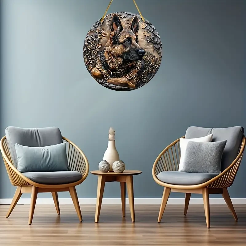 Letrero decorativo de aluminio metálico de pastor alemán contemporáneo