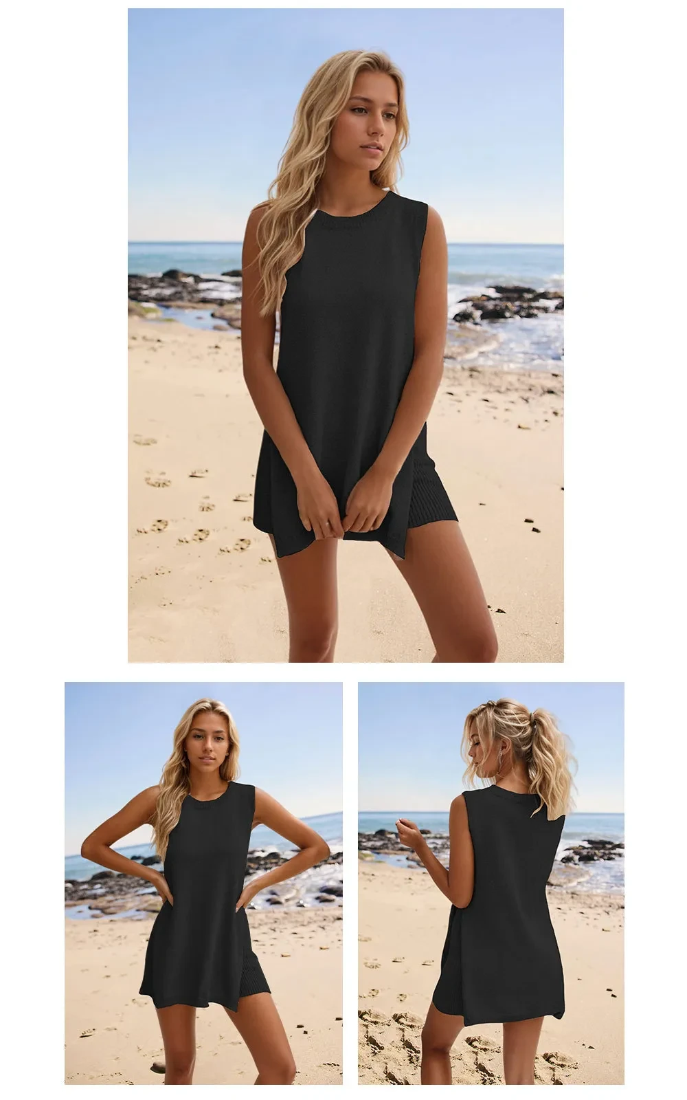 Conjunto de dos piezas de punto para mujer: top y pantalones cortos de verano