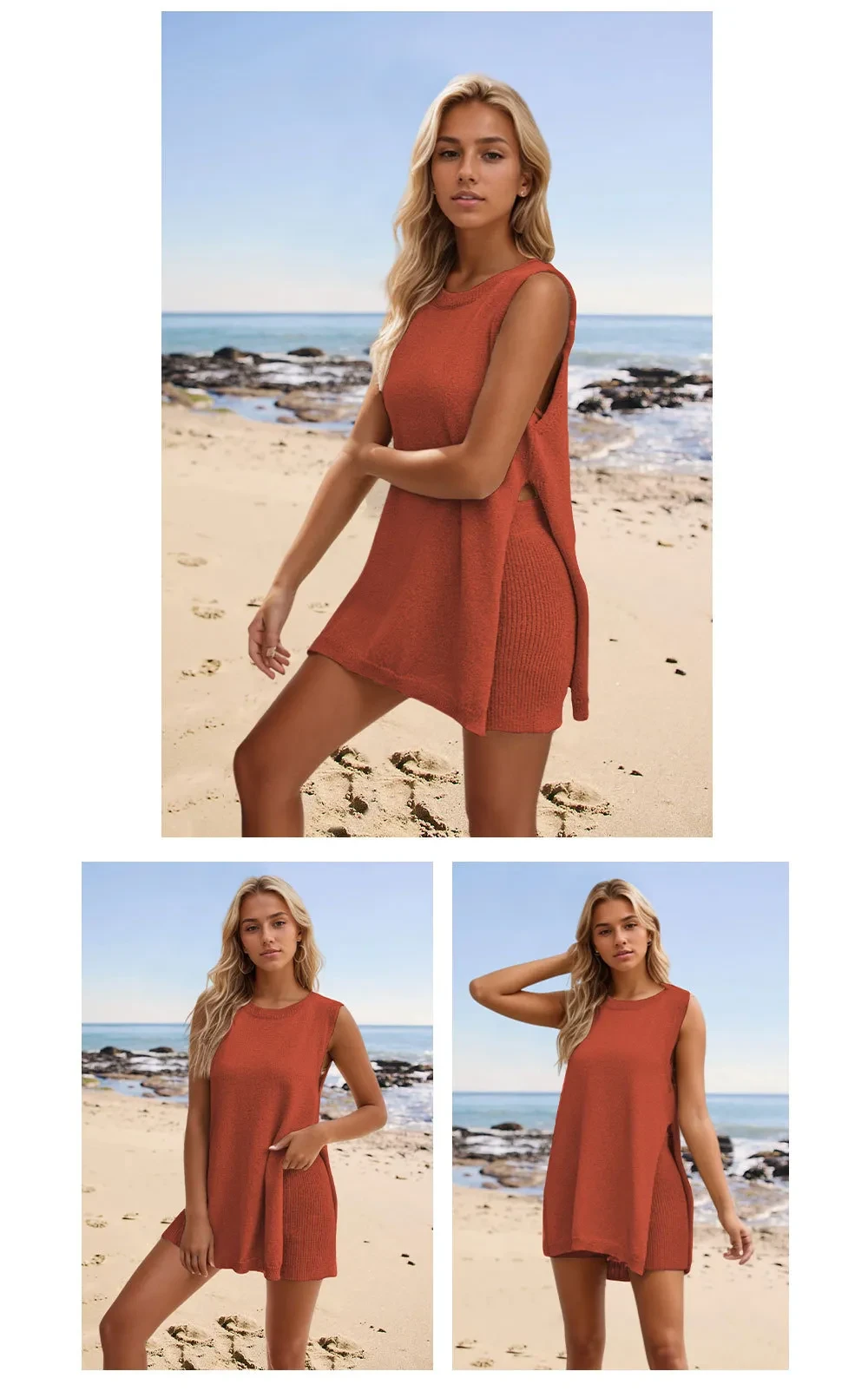 Conjunto de dos piezas de punto para mujer: top y pantalones cortos de verano