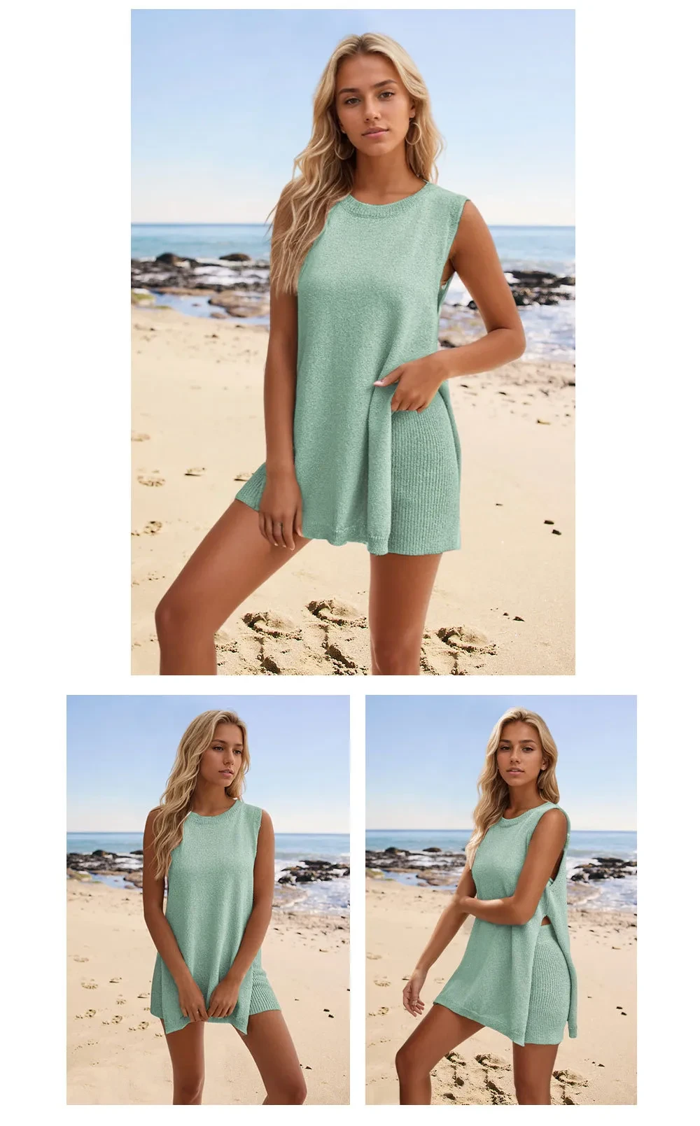 Conjunto de dos piezas de punto para mujer: top y pantalones cortos de verano