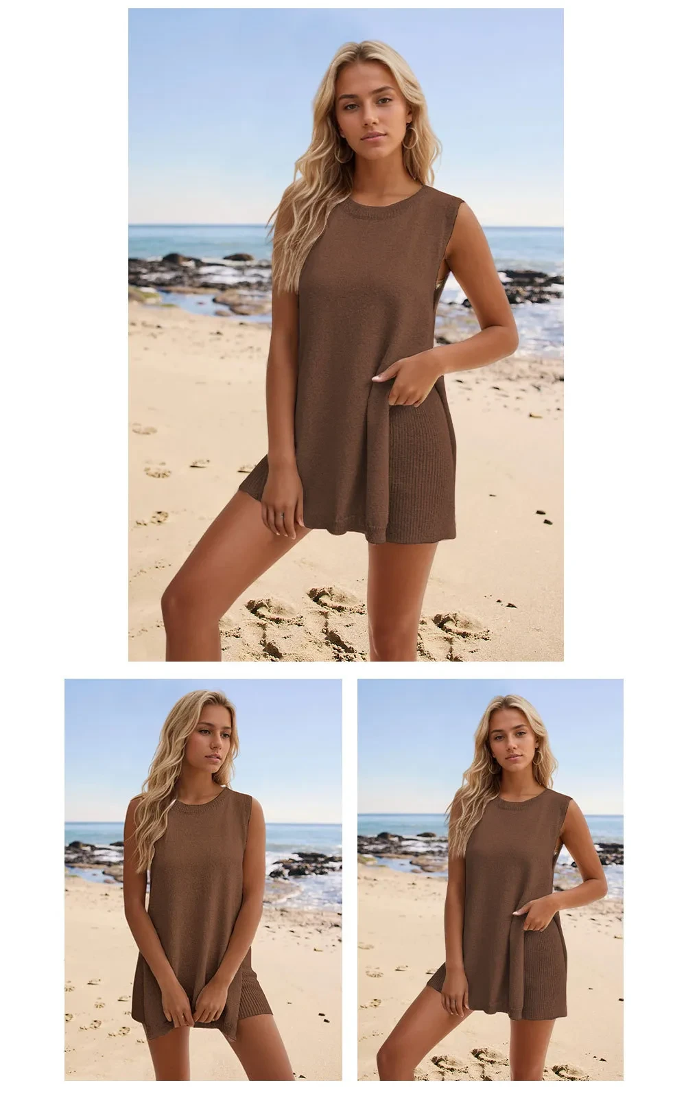 Conjunto de dos piezas de punto para mujer: top y pantalones cortos de verano