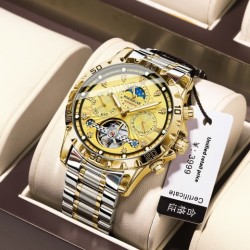 Reloj mecánico para hombre, resistente al agua, de lujo, multifuncional, de pulsera.