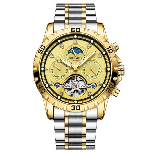 Reloj mecánico para hombre, resistente al agua, de lujo, multifuncional, de pulsera.