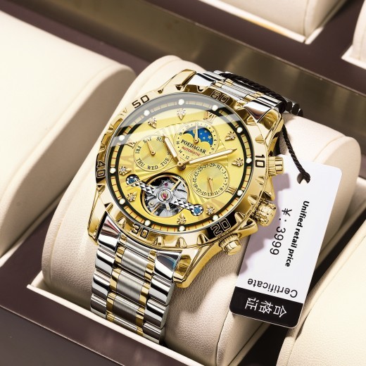 Reloj mecánico para hombre, resistente al agua, de lujo, multifuncional, de pulsera.