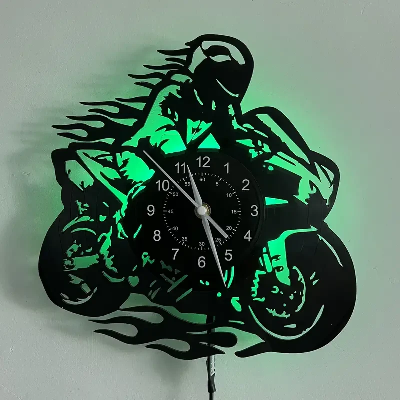 Reloj de pared de vinilo con temática de motocicleta: decoración silenciosa y elegante