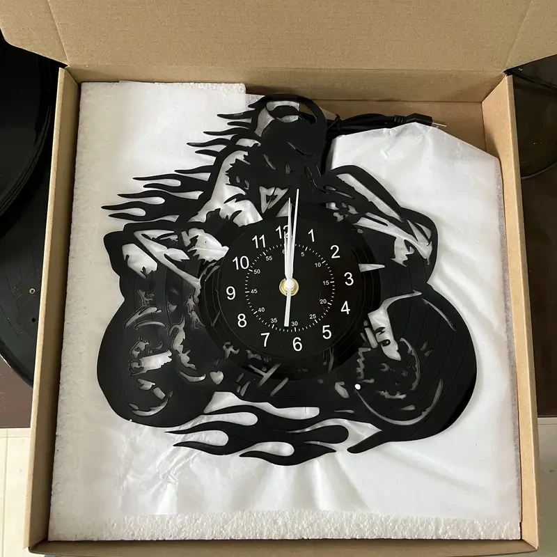 Reloj de pared de vinilo con temática de motocicleta: decoración silenciosa y elegante