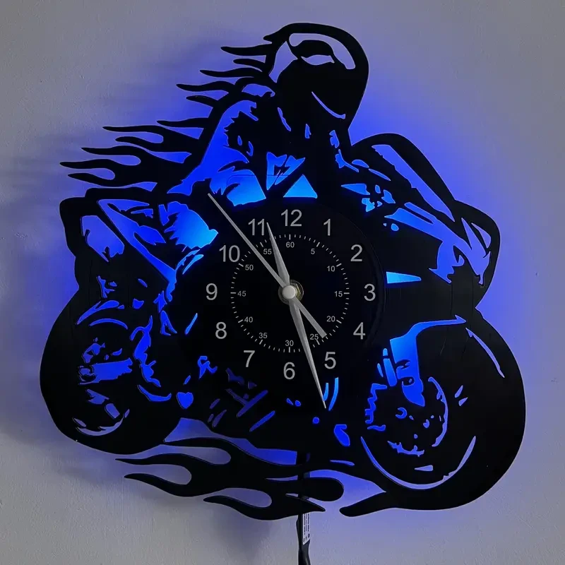 Reloj de pared de vinilo con temática de motocicleta: decoración silenciosa y elegante