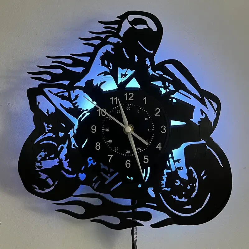 Reloj de pared de vinilo con temática de motocicleta: decoración silenciosa y elegante