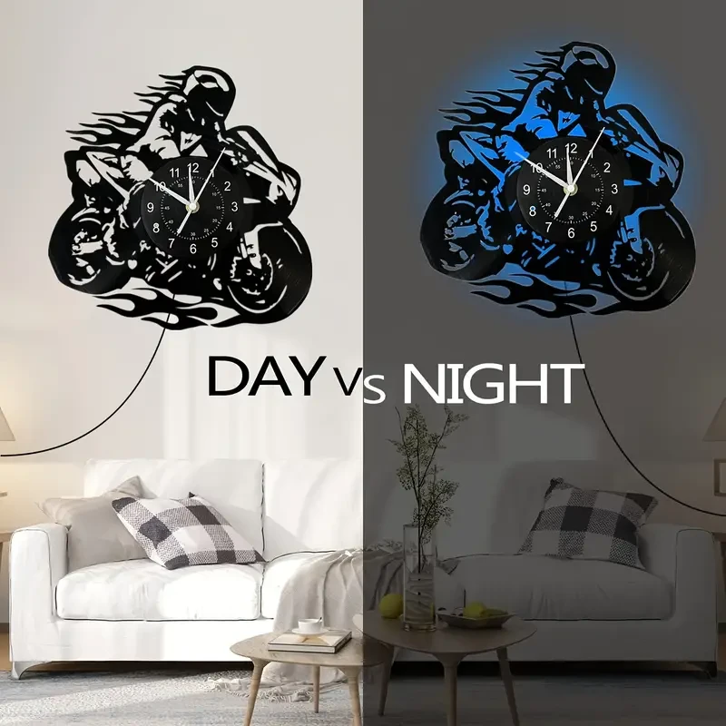 Reloj de pared de vinilo con temática de motocicleta: decoración silenciosa y elegante