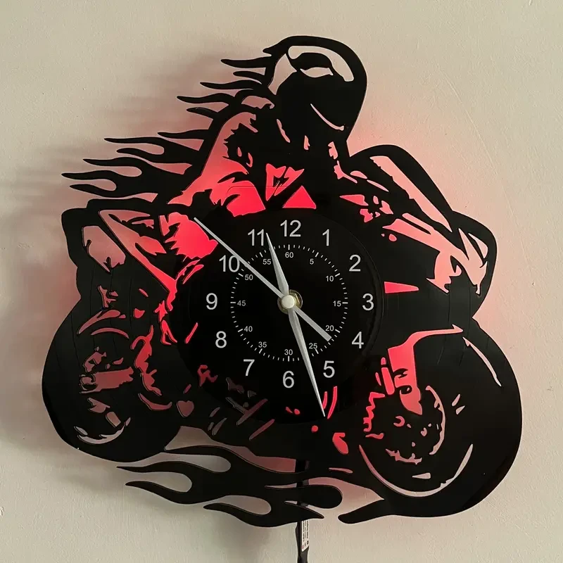 Reloj de pared de vinilo con temática de motocicleta: decoración silenciosa y elegante