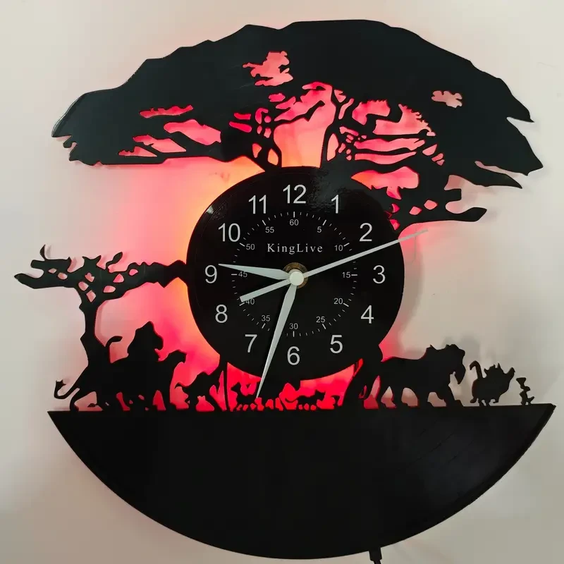 Reloj de pared de vinilo con silueta de animal y luz de fondo brillante