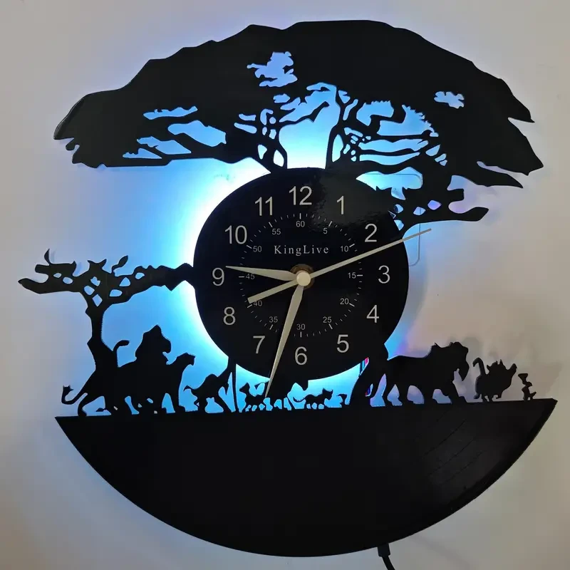Reloj de pared de vinilo con silueta de animal y luz de fondo brillante