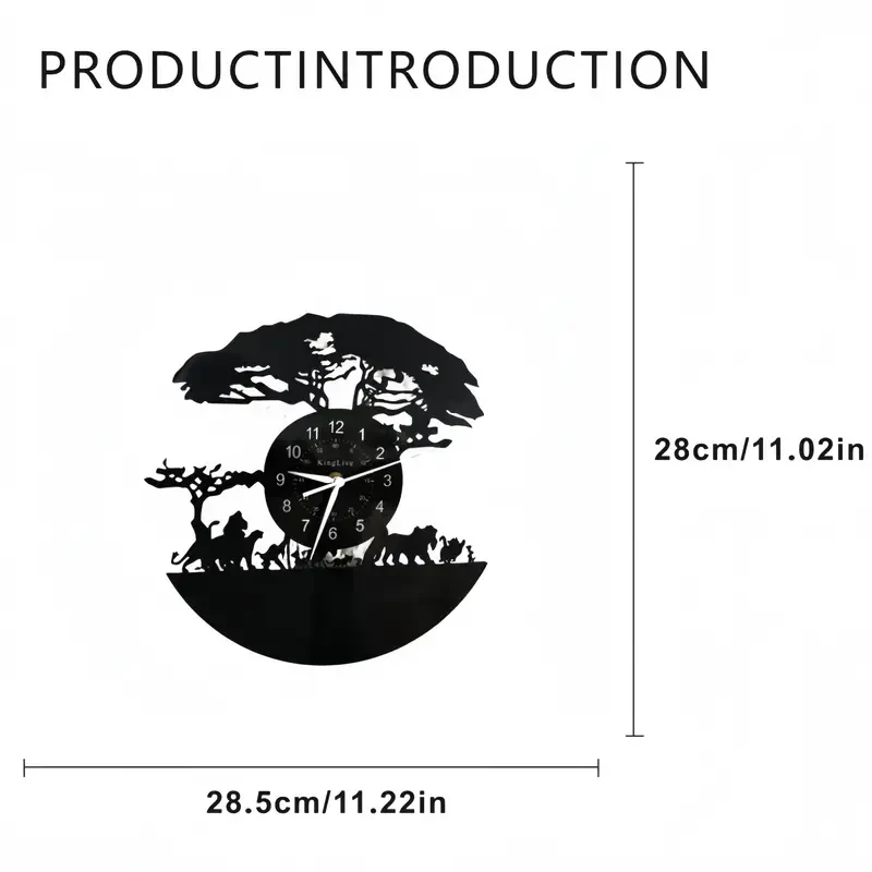 Reloj de pared de vinilo con silueta de animal y luz de fondo brillante